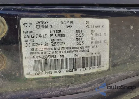 1998 Plymouth Grand Voyager Se/Expresso z USA, uszkodzony, nr VIN 1P4GP44GXWB729558